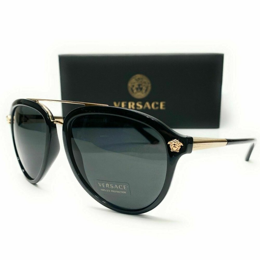 SALE! Versace Men's Pilot Gold/Black Sunglasses